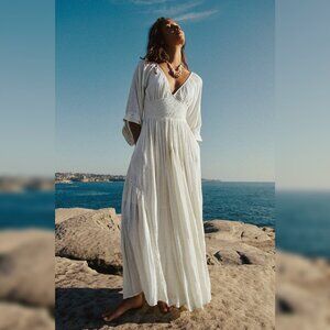 Free People Dixie Maxi Dress XS Women's Casual Smocked V-Neck Long NEW 45295